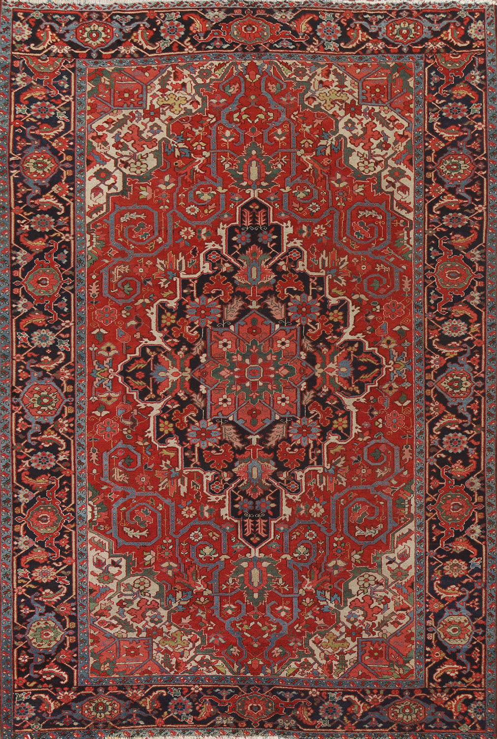 Antique Heriz Serapi Vegetable Dye Persian Rug 8x11