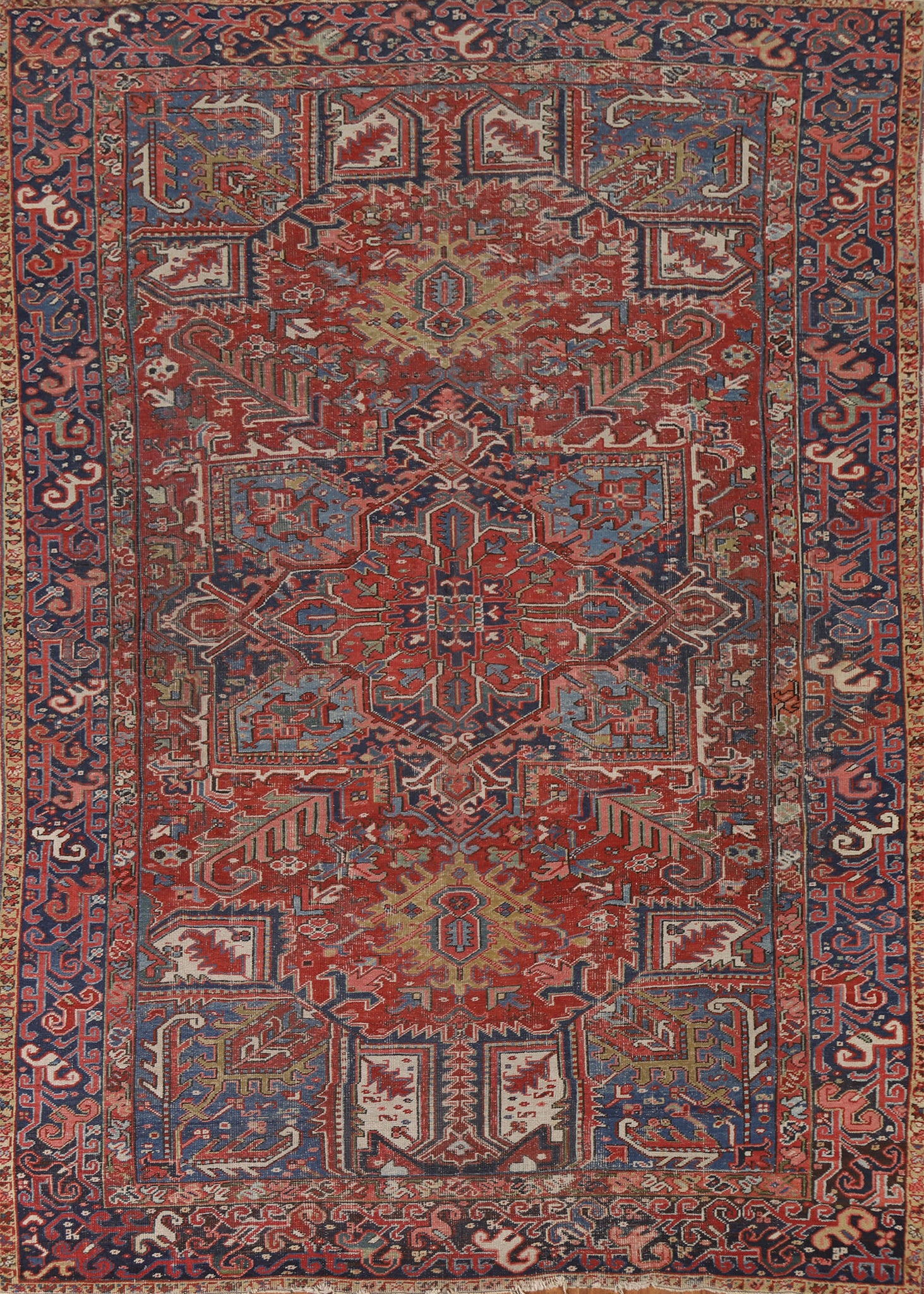 Pre-1900 Vegetable Dye Heriz Serapi Persian Area Rug 8x11