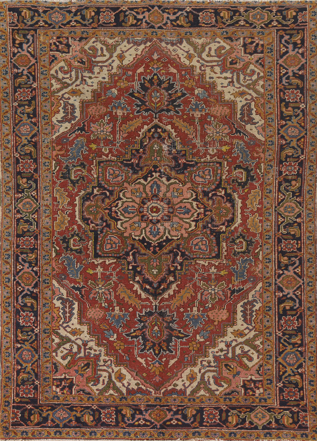 Vegetable Dye Heriz Serapi Antique Persian Rug 7x10