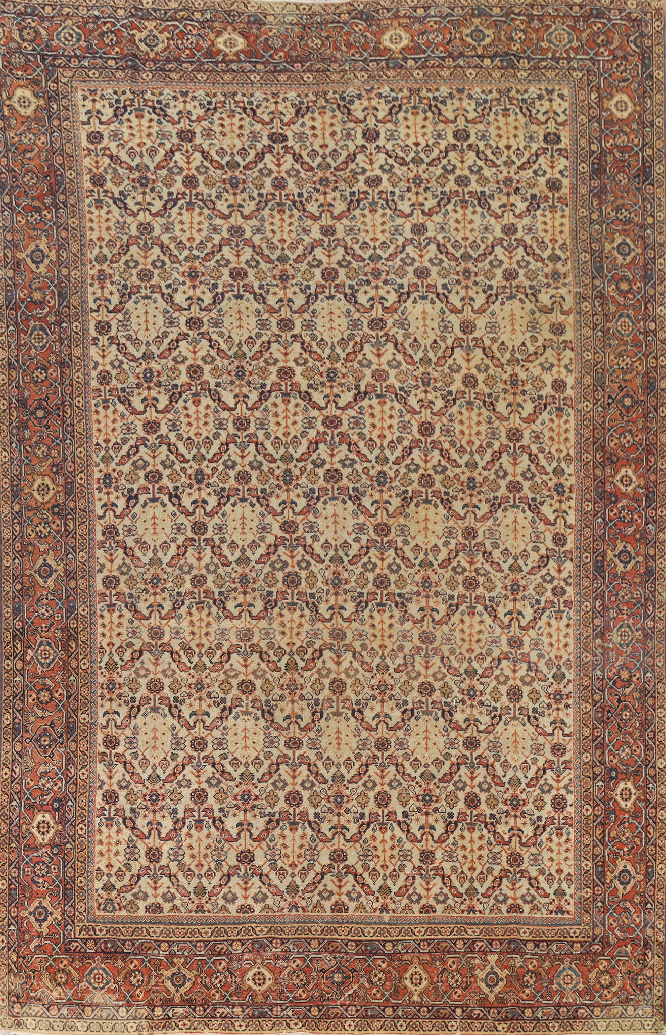 Pre-1900 Antique Mahal Vegetable Dye Persian Area Rug 9x13