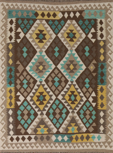 Geometric Wool Kilim Oriental Accent Rug 4x6