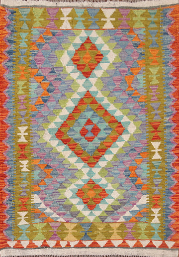 Geometric Kilim Reversible Wool Rug 3x4