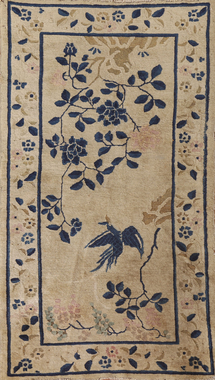 Animal Pictorial Art Deco Vegetable Dye Chinese Rug 3x6