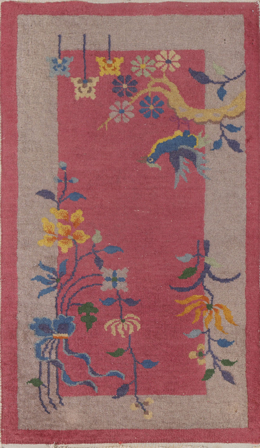 Vegetable Dye Art Deco Chinese Rug 2x4