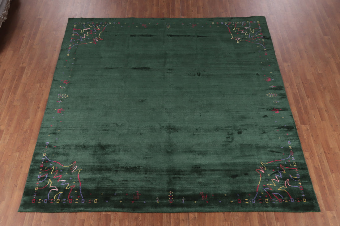 Silk Green Gabbeh Square Area Rug 10x10