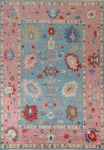 Light Blue Floral Oushak Oriental Area Rug 9x12