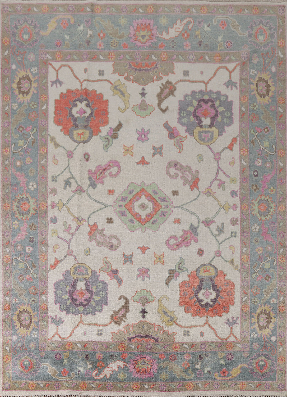 Ivory Floral Oushak Oriental Area Rug 8x10