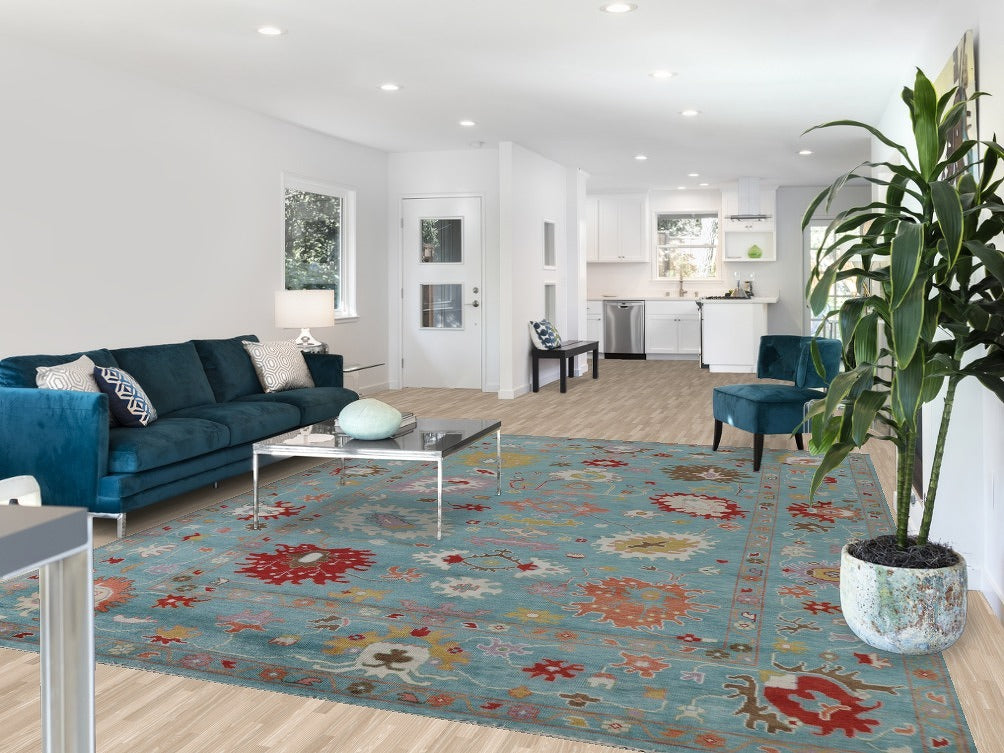 Floral Oushak Living Room Area Rug 9x12