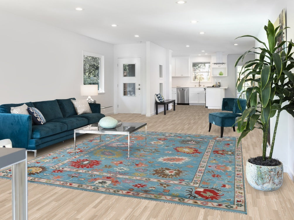Light Blue Oushak Living Room Rug 8x10