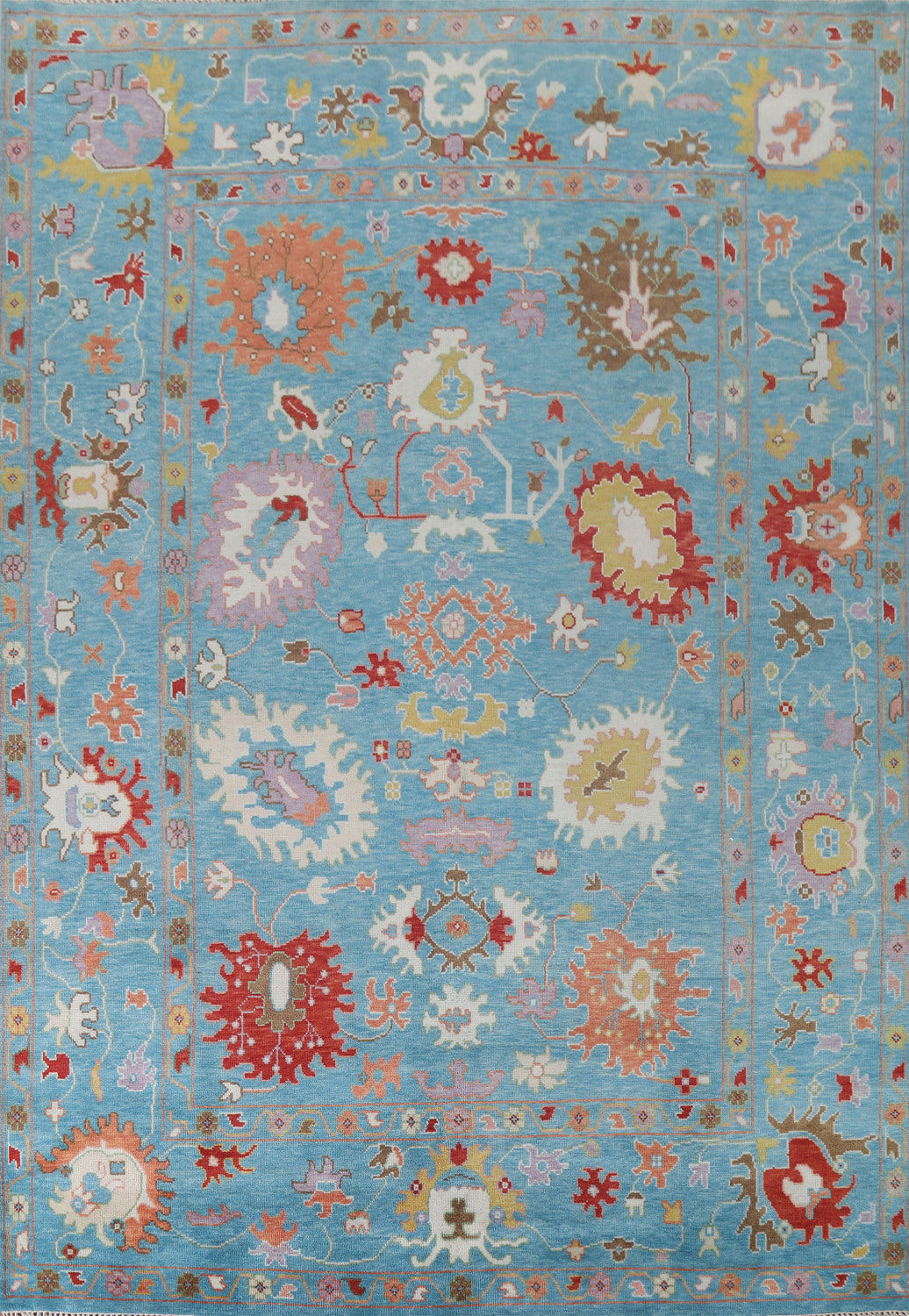 All-Over Blue Oushak Indian Area Rug 9x12
