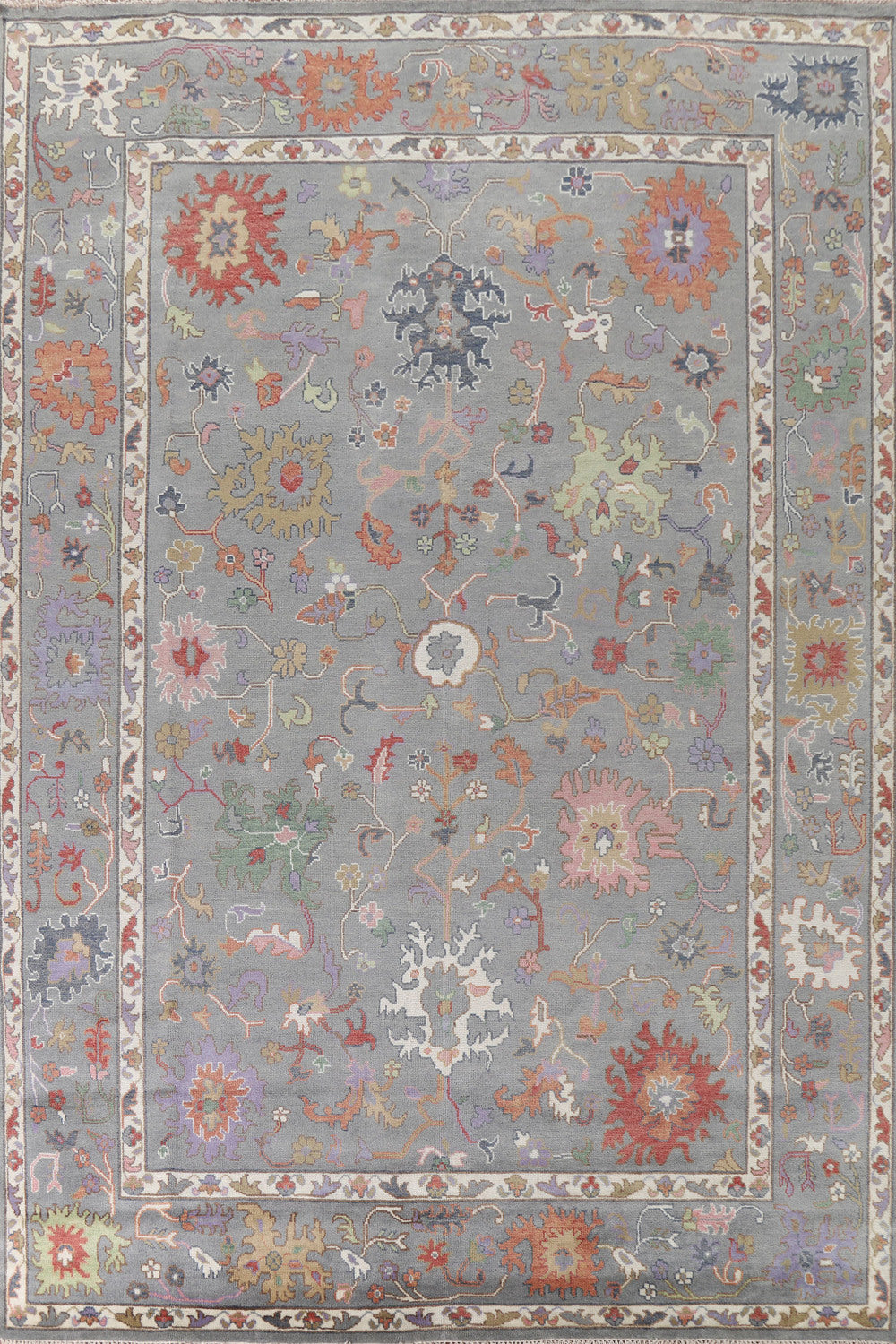 Gray Floral Oushak Oriental Rug 10x14