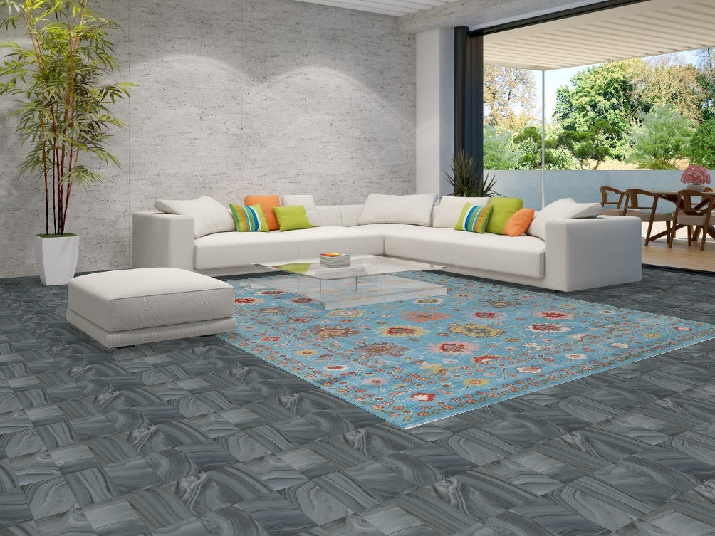 All-Over Blue Oushak Living Room Area Rug 9x12