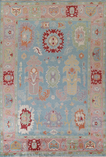 Light Blue Floral Oushak Living Room Rug 8x10