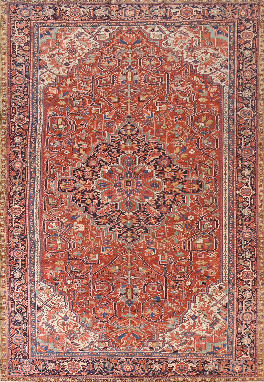 Antique Vegetable Dye Heriz Serapi Persian Area Rug 9x13