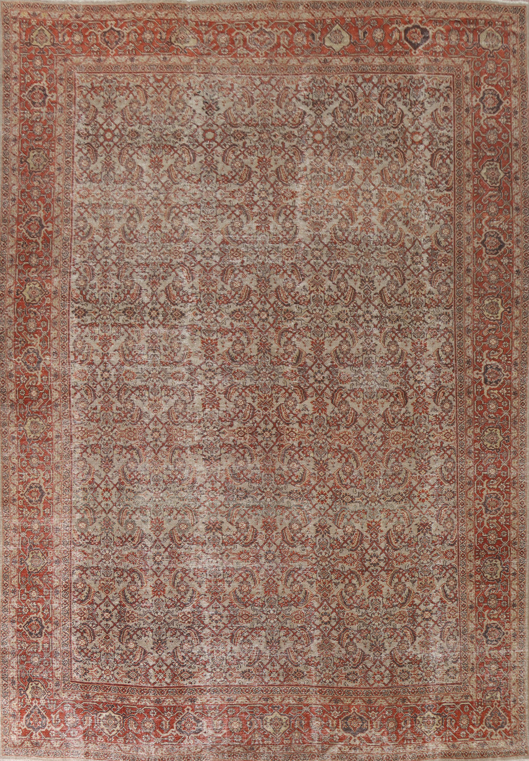 Pre-1900 Vegetable Dye Sultanabad Persian Area Rug 10x13