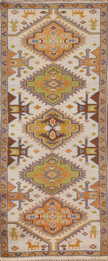 Geometric Heriz Serapi Indian Runner Rug 3x8