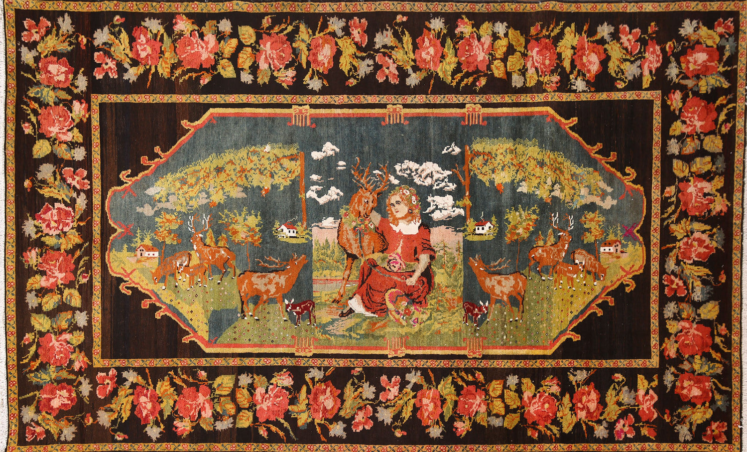 Animal Pictorial Kazak Vegetable Dye Area Rug 5x9