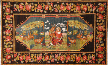 Animal Pictorial Kazak Vegetable Dye Area Rug 5x9