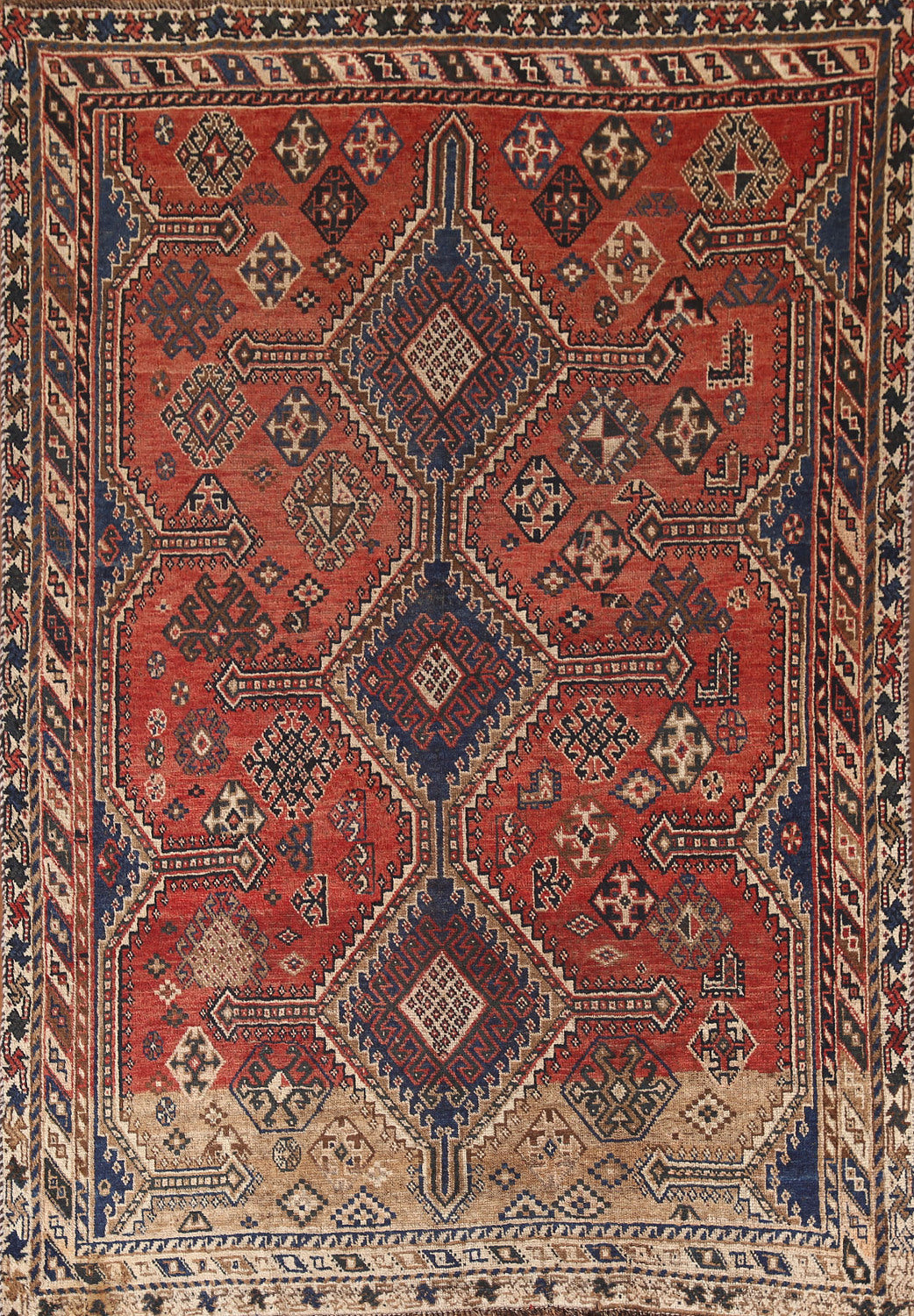 Antique Vegetable Dye Qashqai Persian Rug 5x7