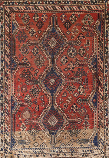 Antique Vegetable Dye Qashqai Persian Rug 5x7
