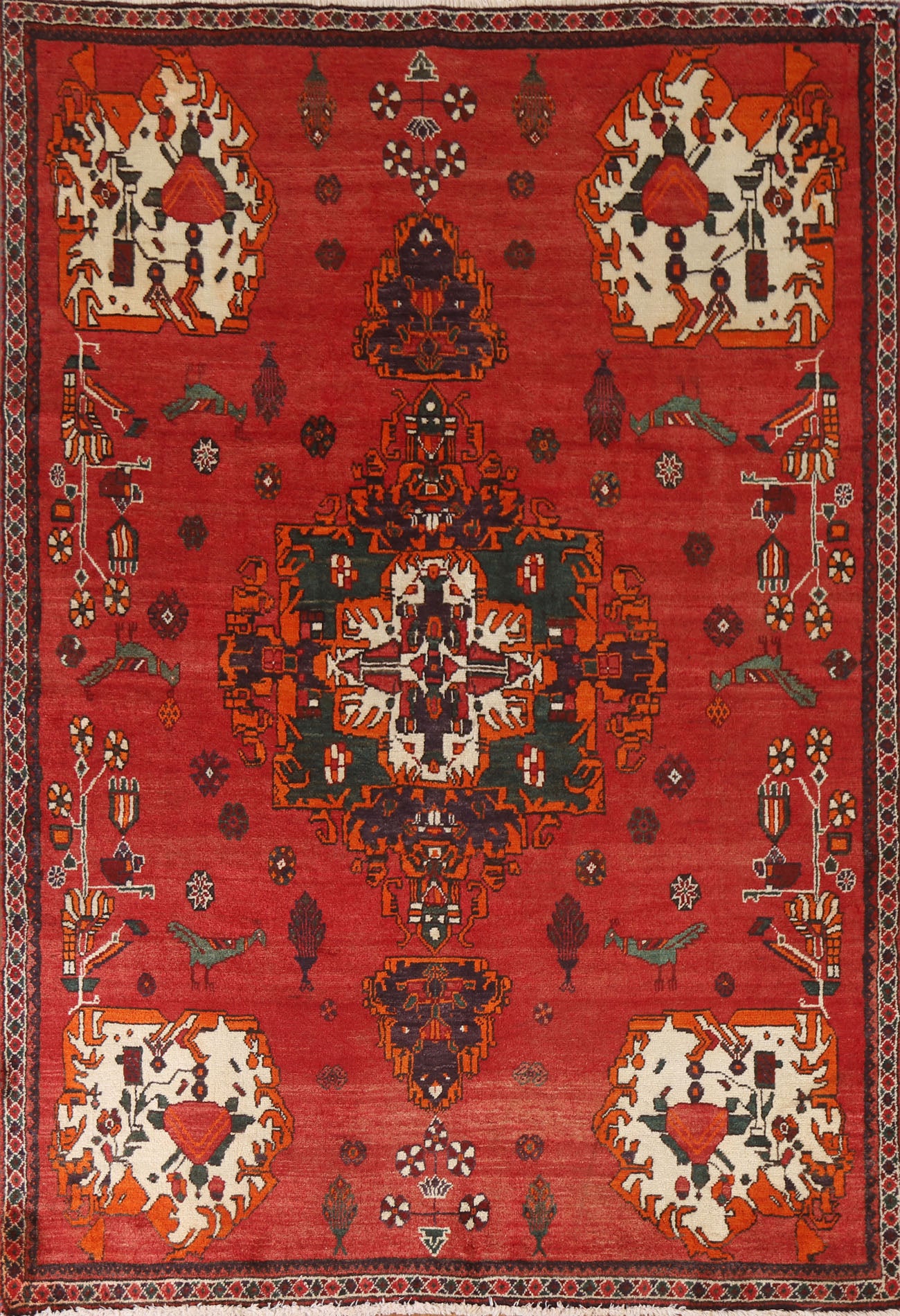 Animal Pictorial Bakhtiari Persian Rug 5x7