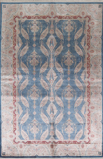 Traditional Blue Qum Turkish Area Rug 6x9