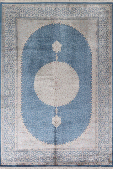 Blue Silk Qum Traditional Area Rug 6x9