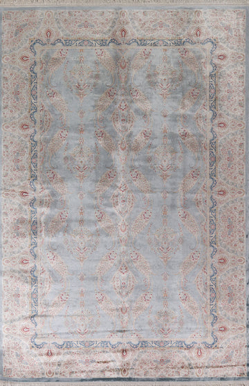 Gray Floral Qum Traditional Area Rug 6x9