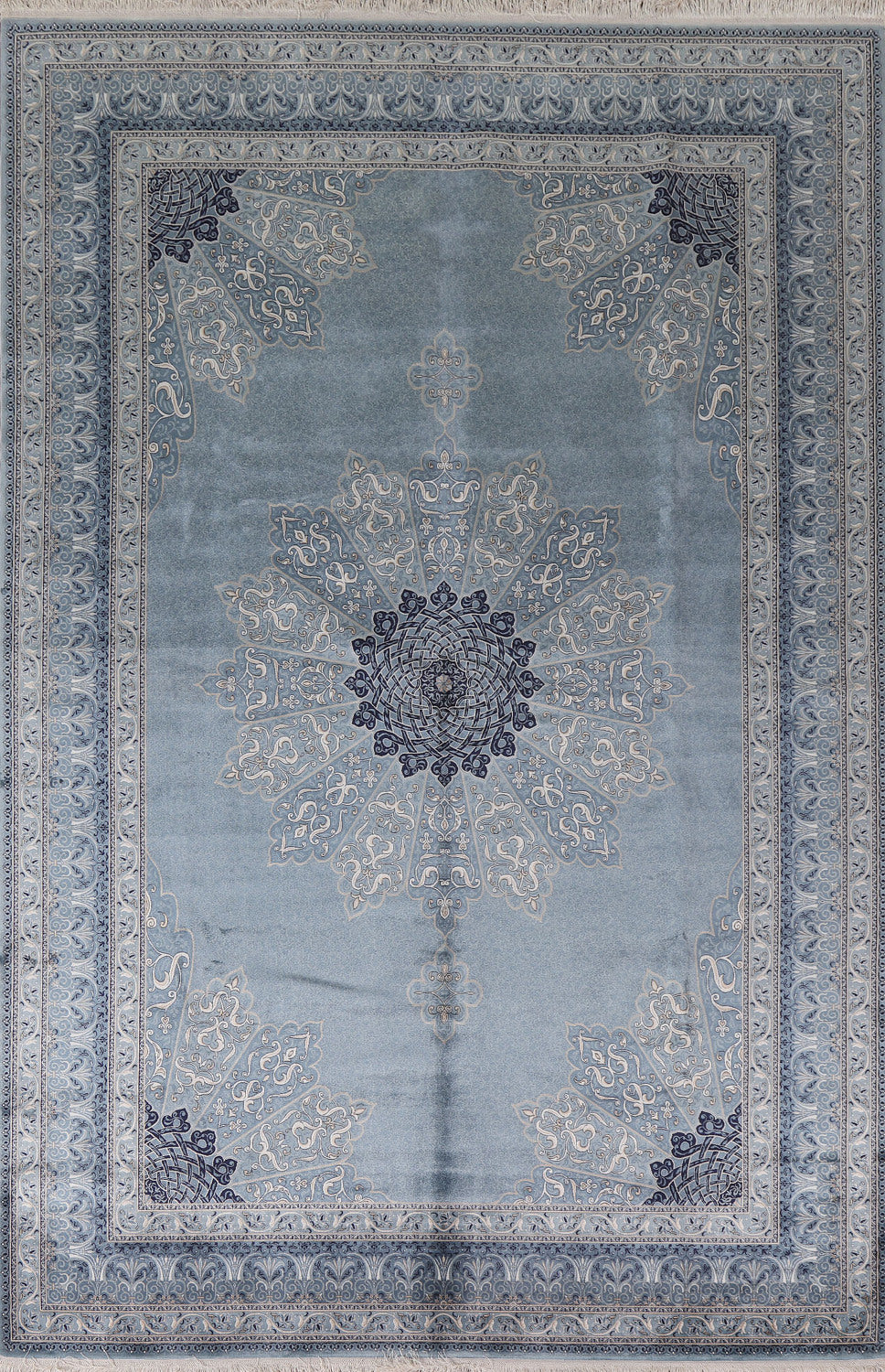 Blue/ Gray Silk Tabriz Traditional Area Rug 6x10