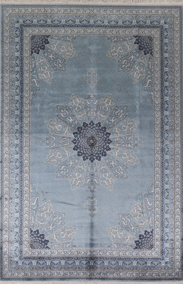 Blue/ Gray Silk Tabriz Traditional Area Rug 6x10