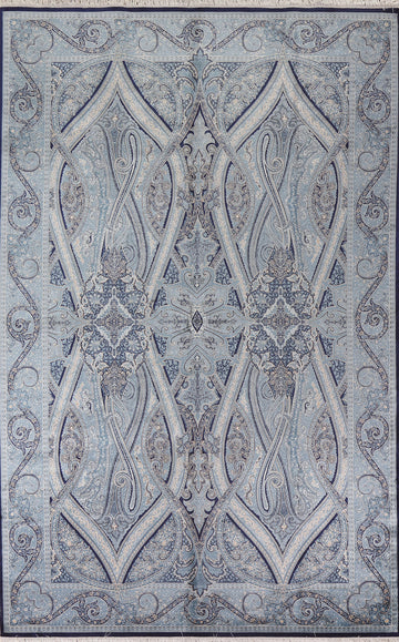 Light Blue Floral Qum Living Room Area Rug 6x10