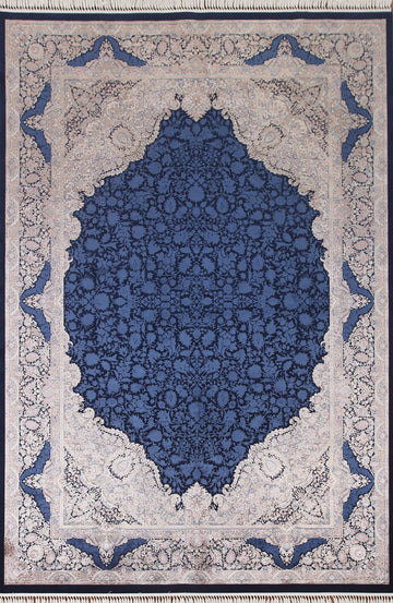 Traditional Blue Qum Turkish Area Rug 7x10