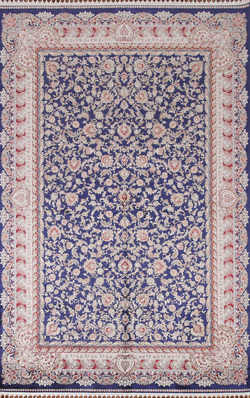 Navy Blue Floral Tabriz Turkish Area Rug 6x10