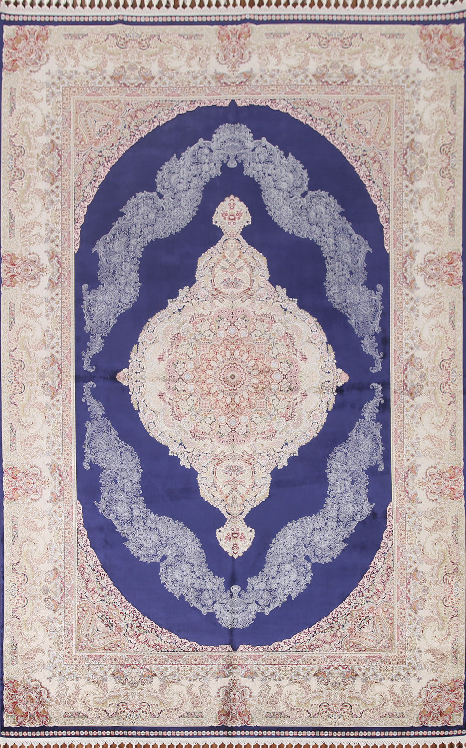 Blue Floral Qum Traditional Area Rug 6x10