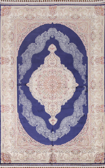 Blue Floral Qum Traditional Area Rug 6x10
