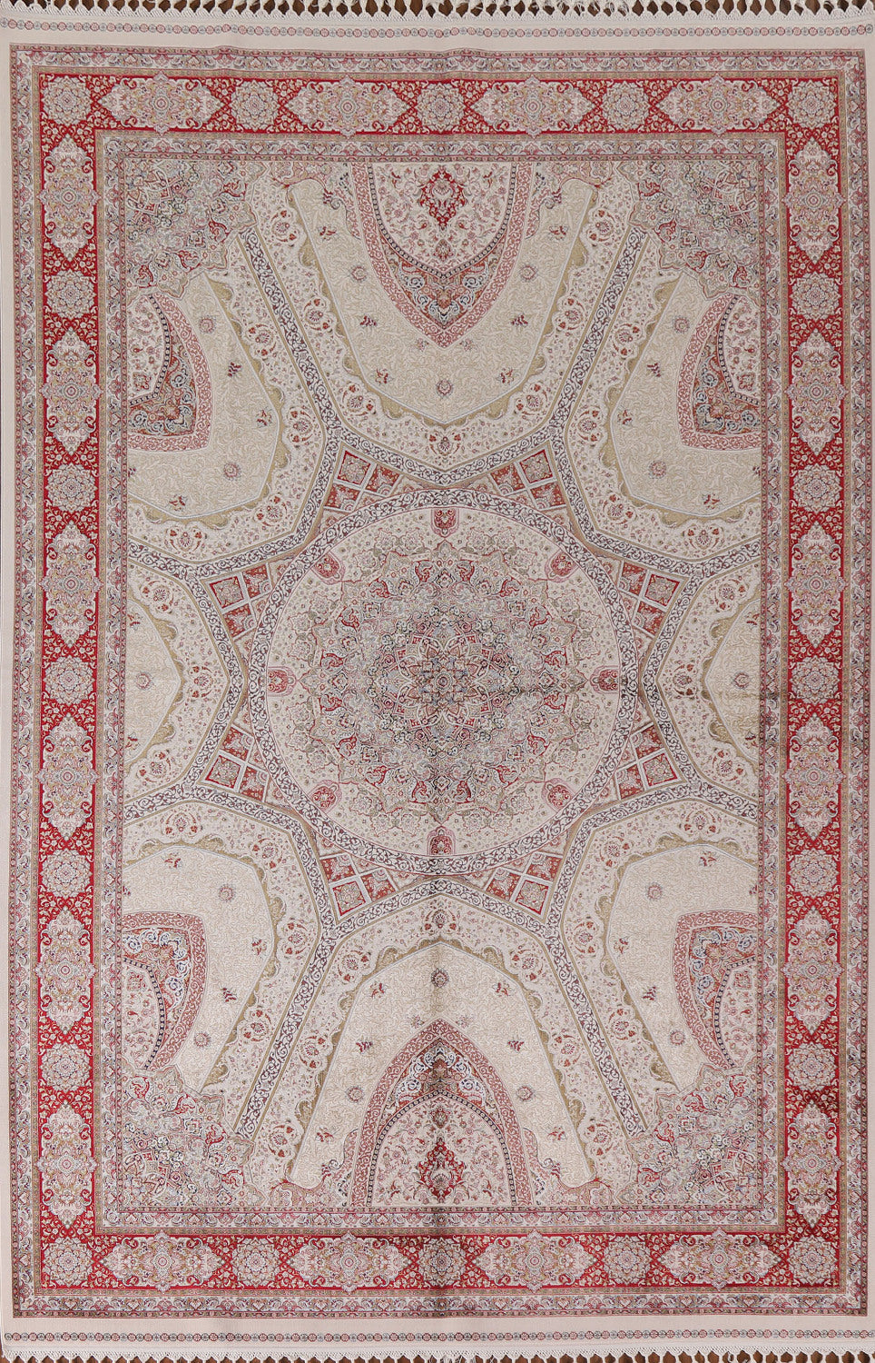 Traditional Ivory Qum Turkish Area Rug 6x10
