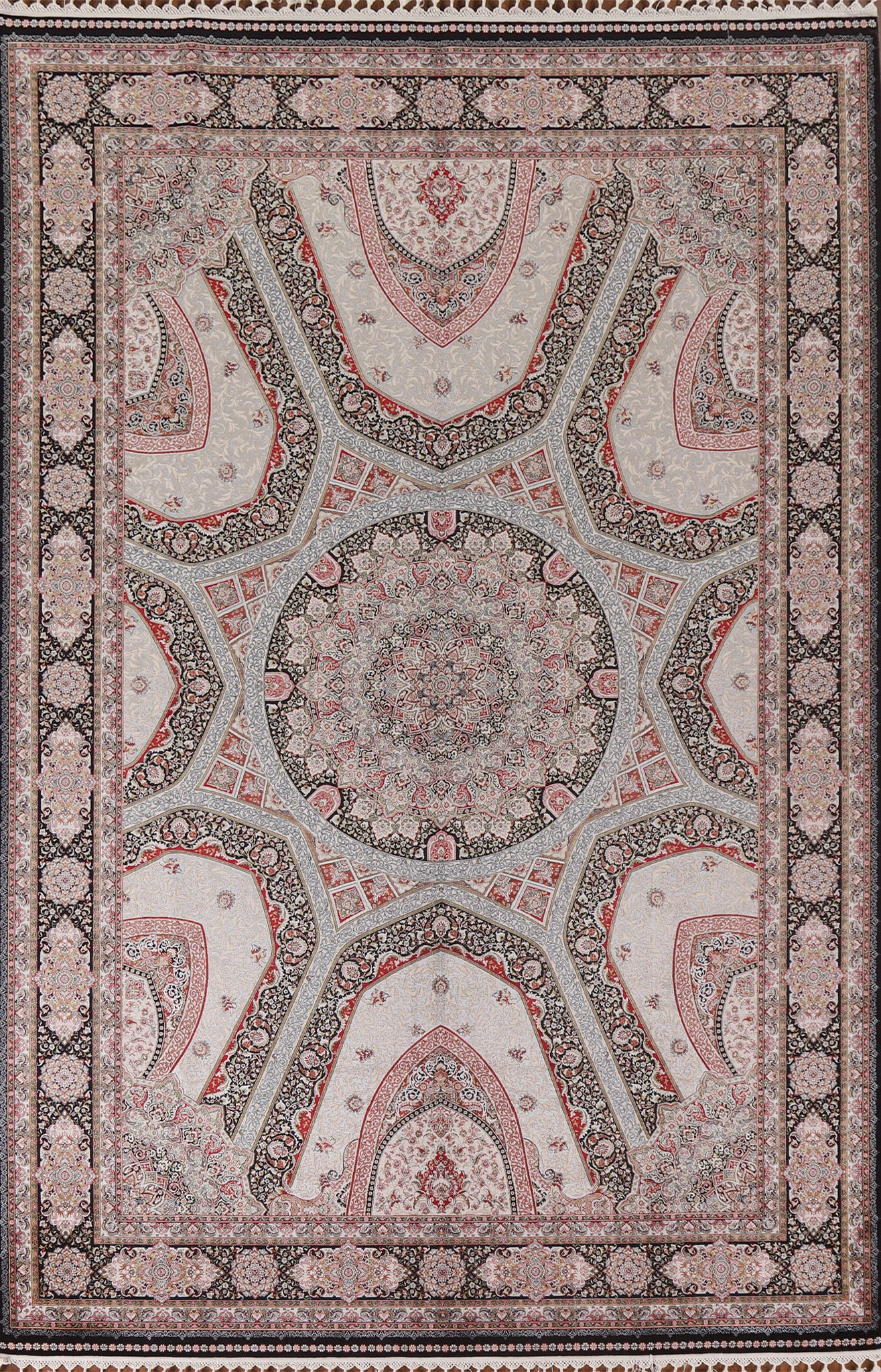 Black/ Ivory Qum Traditional Area Rug 7x10