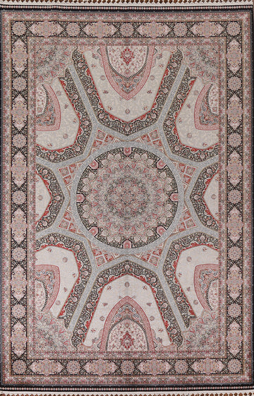 Black/ Ivory Qum Traditional Area Rug 7x10