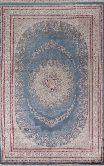 Light Blue Qum Turkish Area Rug 6x10