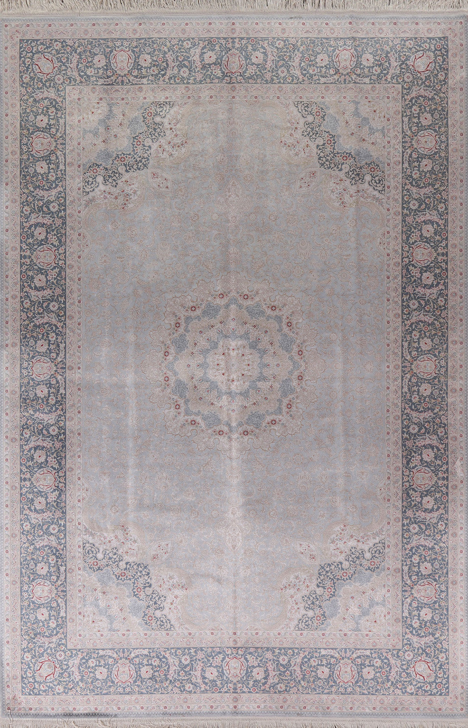 Silver Gray Qum Traditional Area Rug 6x10