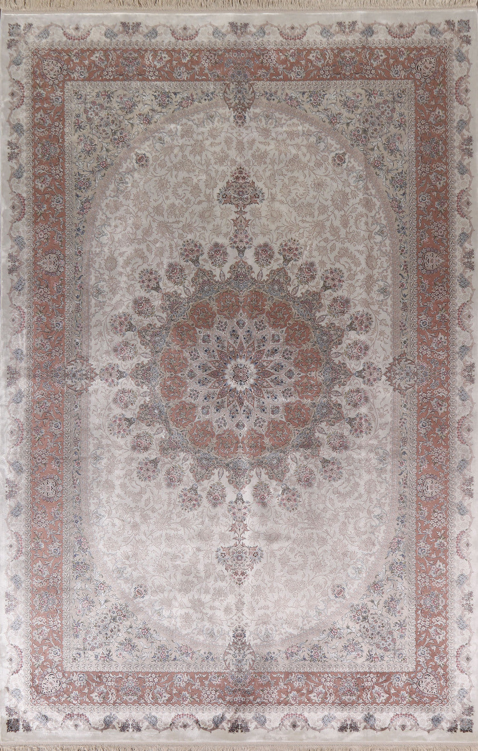 Floral Ivory Qum Traditional Area Rug 7x10