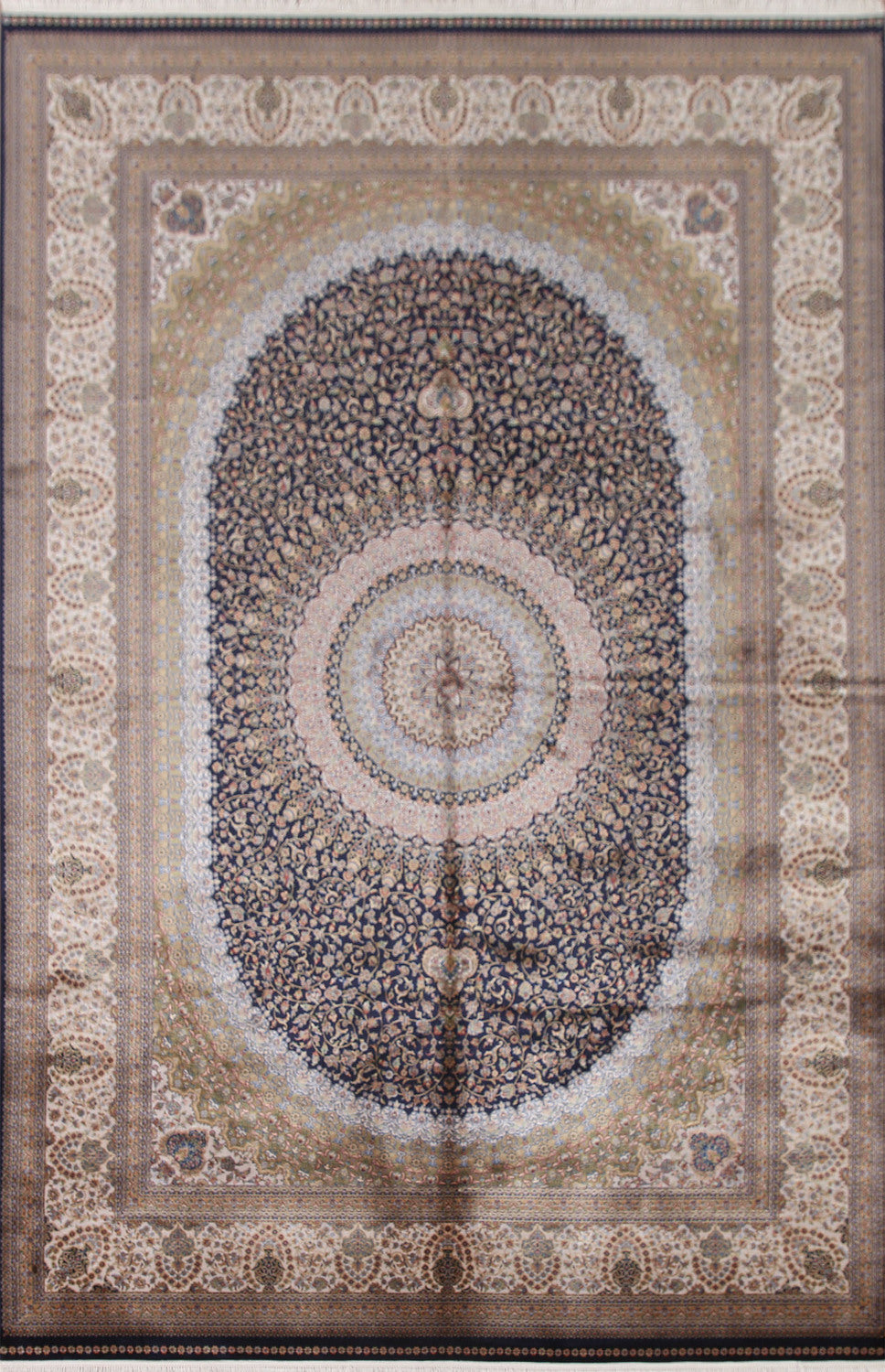 Dark Blue Silk Qum Traditional Area Rug 7x10