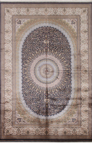 Dark Blue Silk Qum Traditional Area Rug 7x10