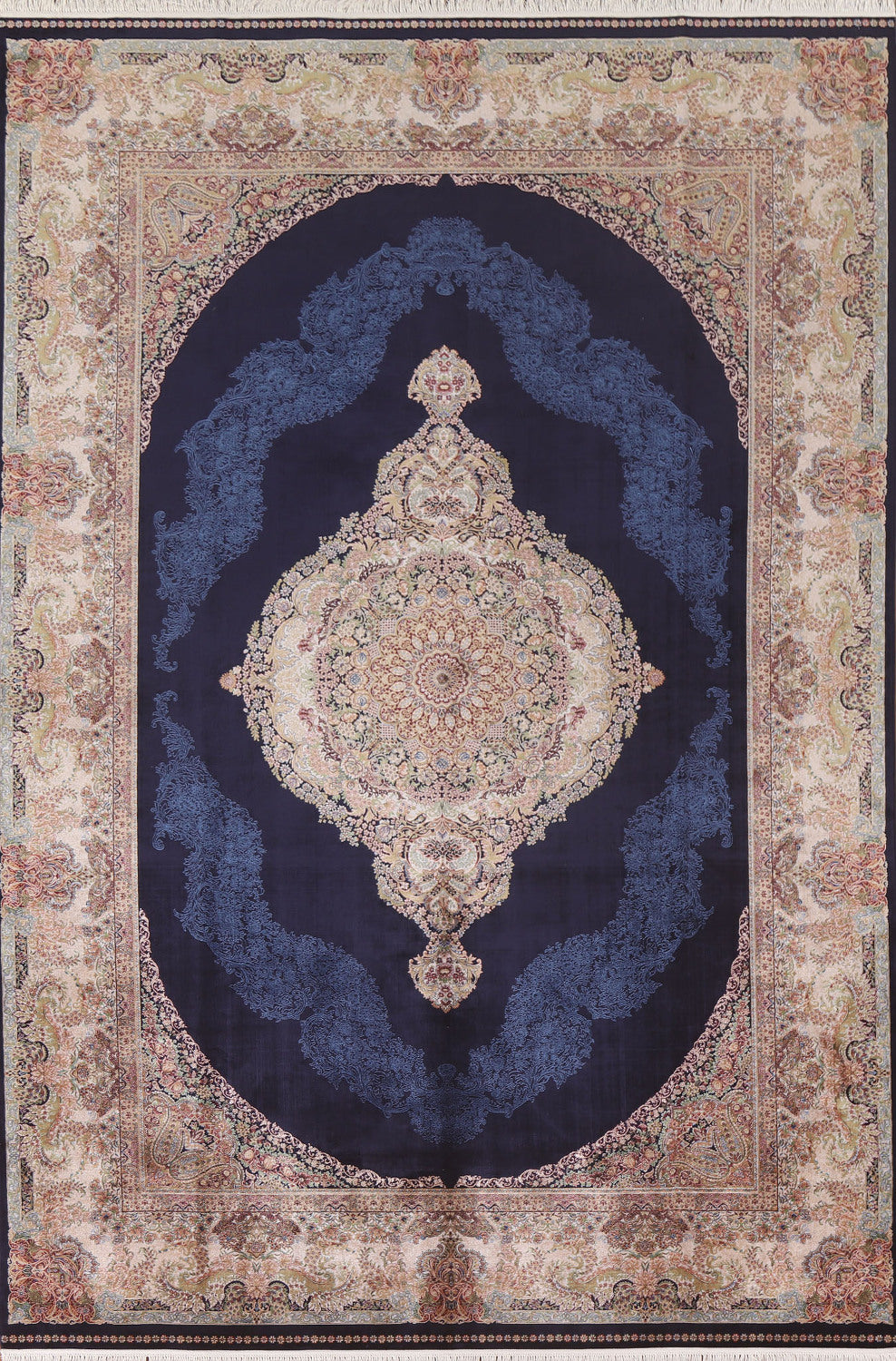 Navy Blue Qum Turkish Area Rug 7x10