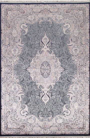 Victorian Style Blue Qum Turkish Area Rug 7x10