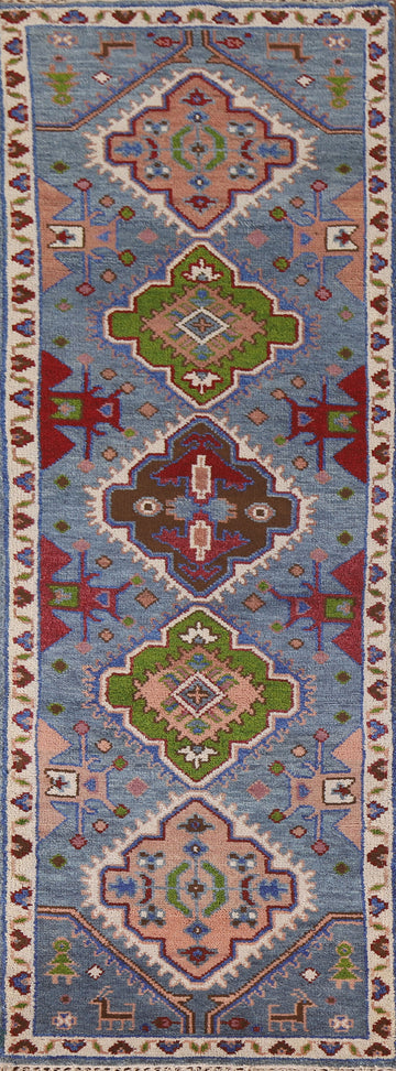 Blue Heriz Serapi Indian Runner Rug 3x8