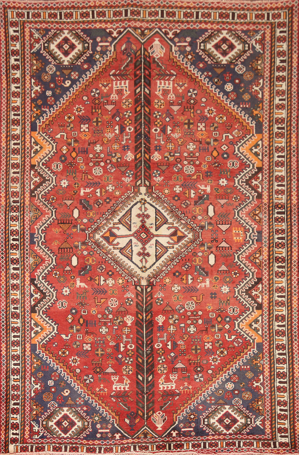 Tribal Vegetable Dye Shiraz Persian Area Rug 5x8