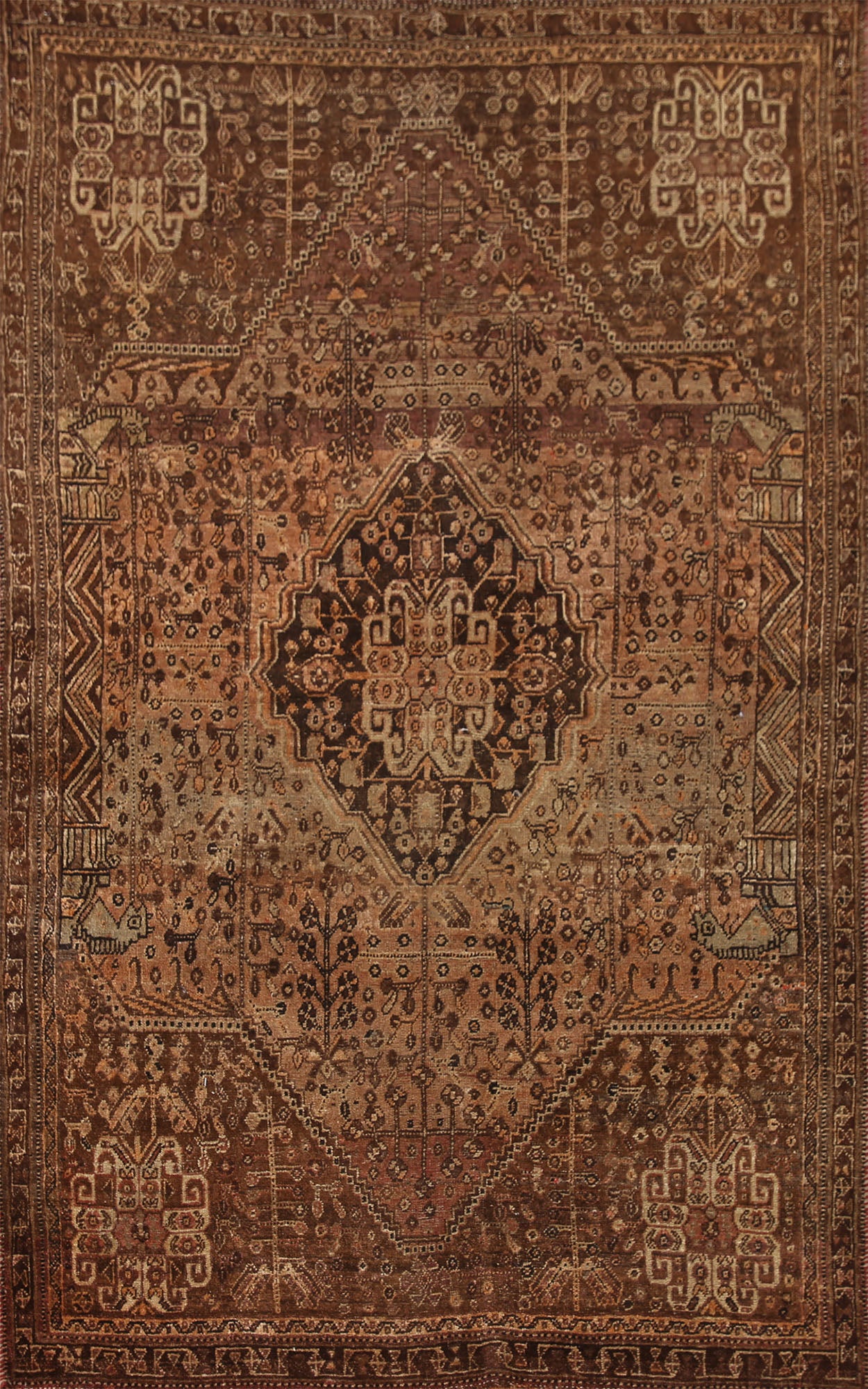 Pre-1900 Antique Vegetable Dye Qashqai Persian Rug 5x8