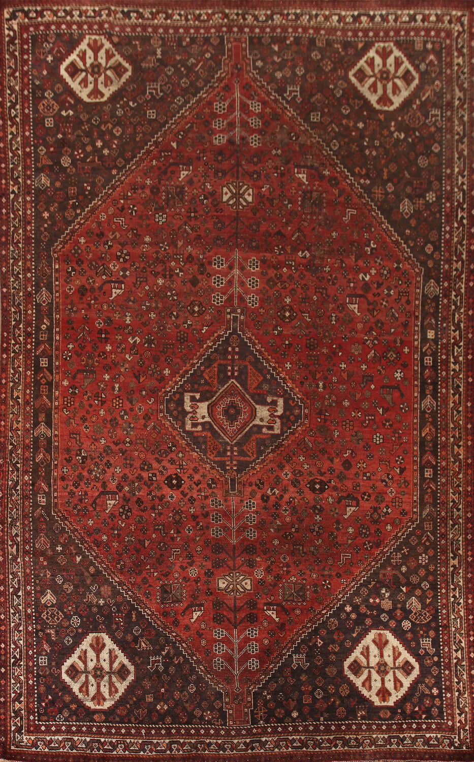 Vegetable Dye Antique Qashqai Persian Area Rug 7x11