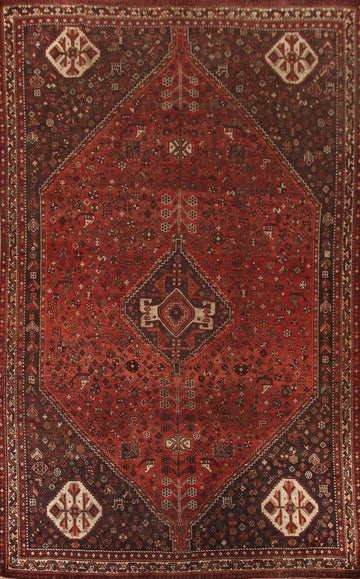 Vegetable Dye Antique Qashqai Persian Area Rug 7x11